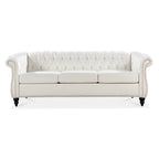 PU Leather 3-Seater Sofa with Button-Tufted Back & Rolled Arms – White, Chesterfield Style, Seats 3