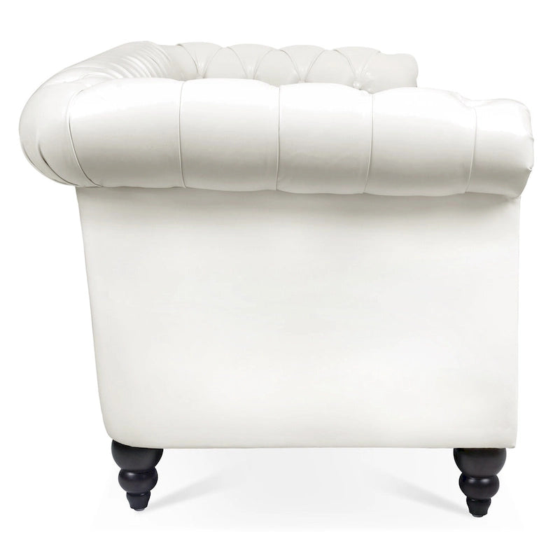 PU Leather 3-Seater Sofa with Button-Tufted Back & Rolled Arms – White, Chesterfield Style, Seats 3