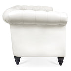 PU Leather 3-Seater Sofa with Button-Tufted Back & Rolled Arms – White, Chesterfield Style, Seats 3