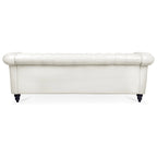 PU Leather 3-Seater Sofa with Button-Tufted Back & Rolled Arms – White, Chesterfield Style, Seats 3