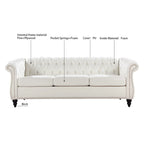 PU Leather 3-Seater Sofa with Button-Tufted Back & Rolled Arms – White, Chesterfield Style, Seats 3