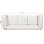 PU Leather 3-Seater Sofa with Button-Tufted Back & Rolled Arms – White, Chesterfield Style, Seats 3