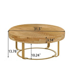 Round Wood Coffee Table with 6-Curved Metal Legs, Modern Style – Black / Gold