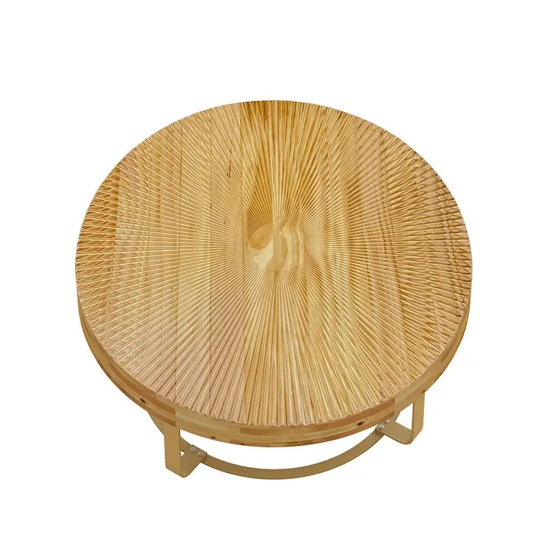 Round Wood Coffee Table with 6-Curved Metal Legs, Modern Style – Black / Gold