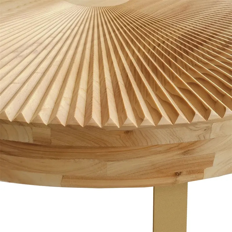 Round Wood Coffee Table with 6-Curved Metal Legs, Modern Style – Black / Gold