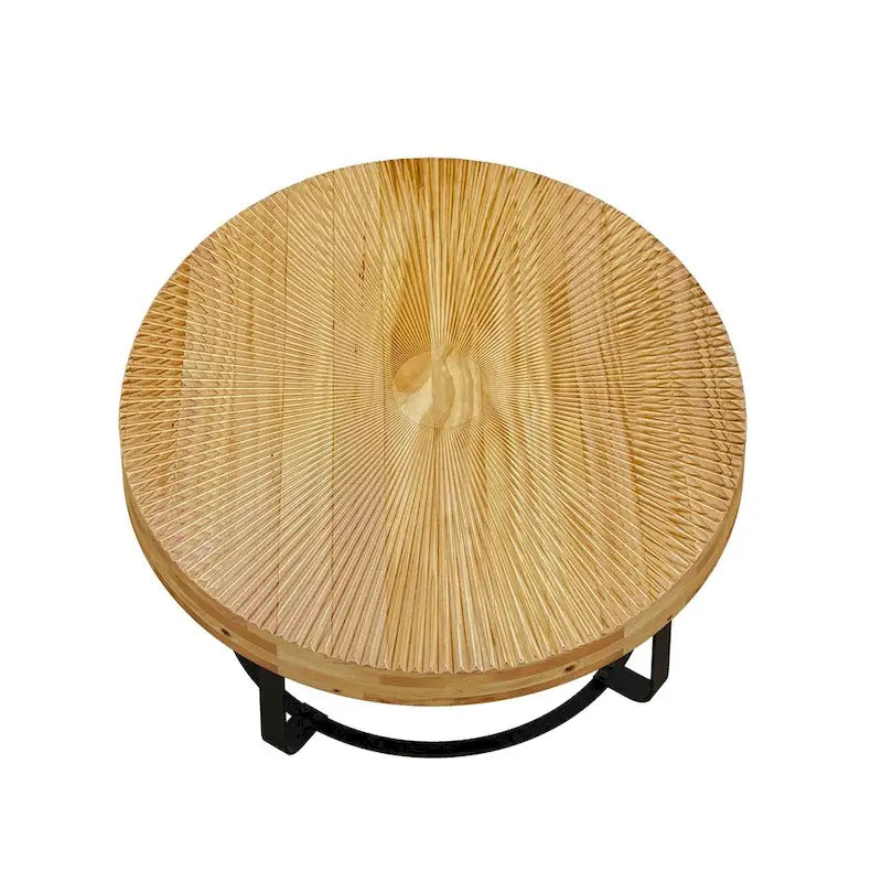 Round Wood Coffee Table with 6-Curved Metal Legs, Modern Style – Black / Gold