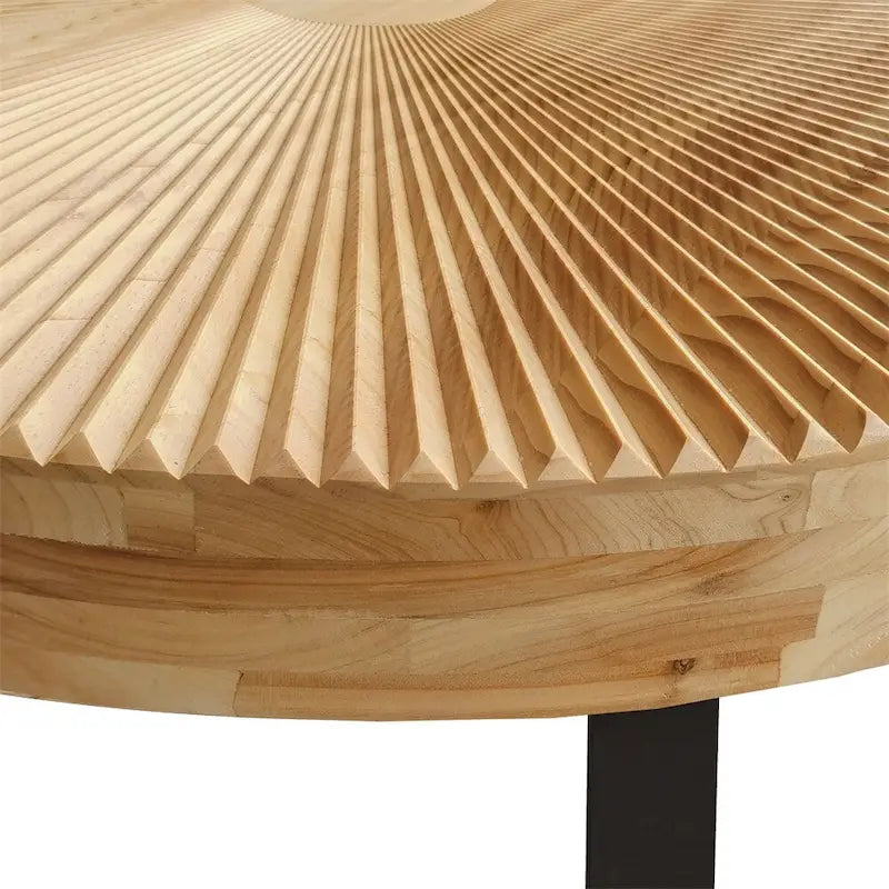 Round Wood Coffee Table with 6-Curved Metal Legs, Modern Style – Black / Gold