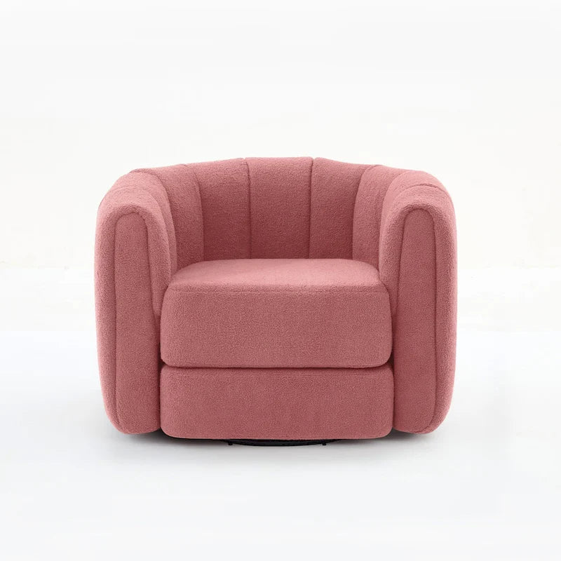 Swivel Barrel Accent Chair – Pink / Green, Teddy Fabric, Single Seat