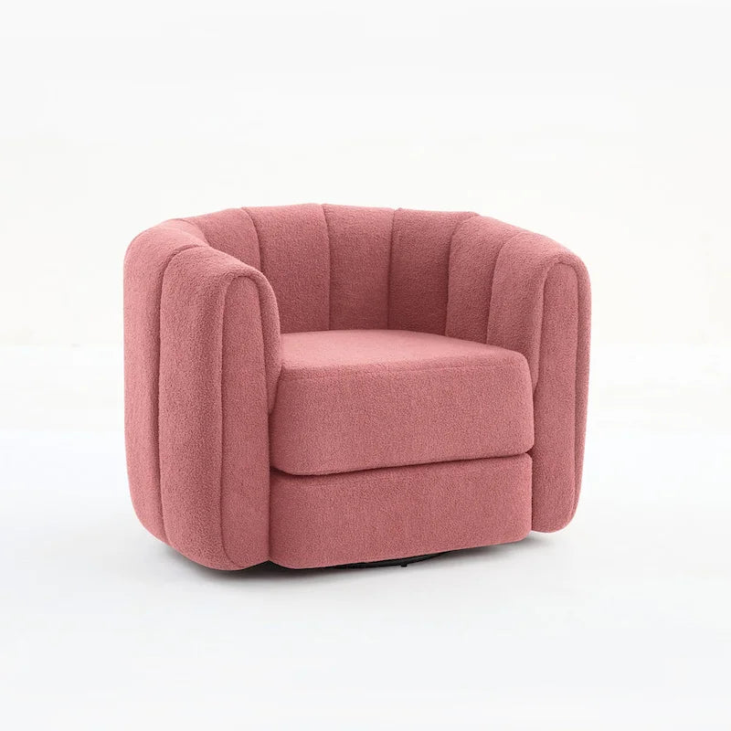 Swivel Barrel Accent Chair – Pink / Green, Teddy Fabric, Single Seat
