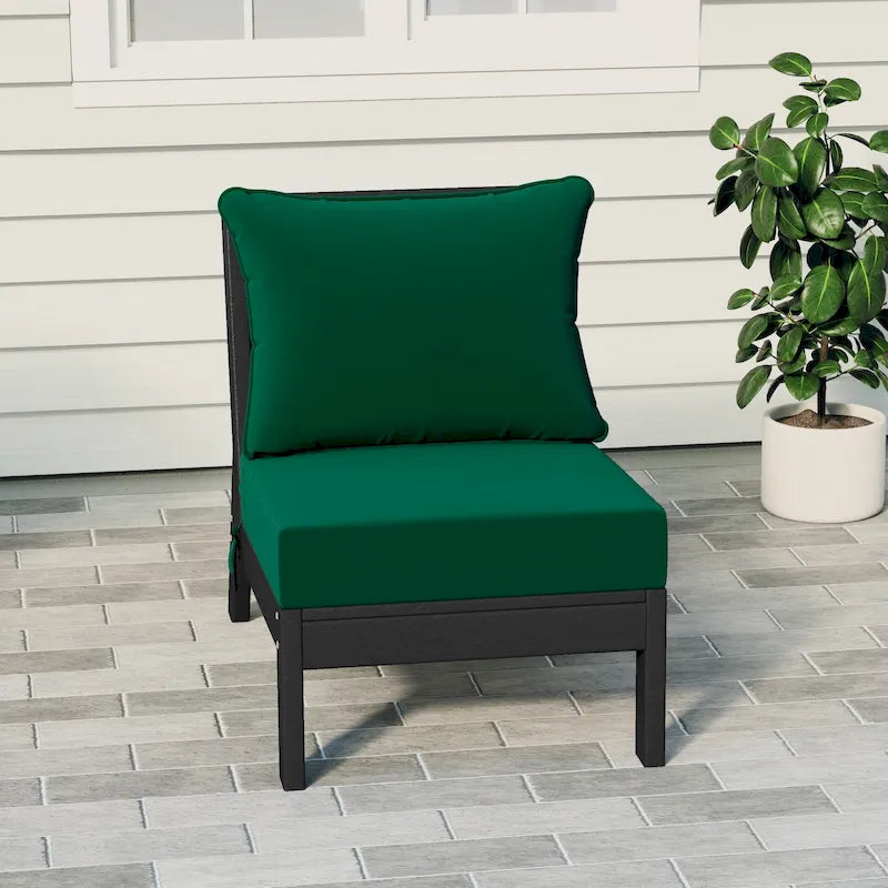 Polytrends Birchwood All Weather HDPE Outdoor Patio Deep Seating Black Armless Chair With Cushions (1-Piece)