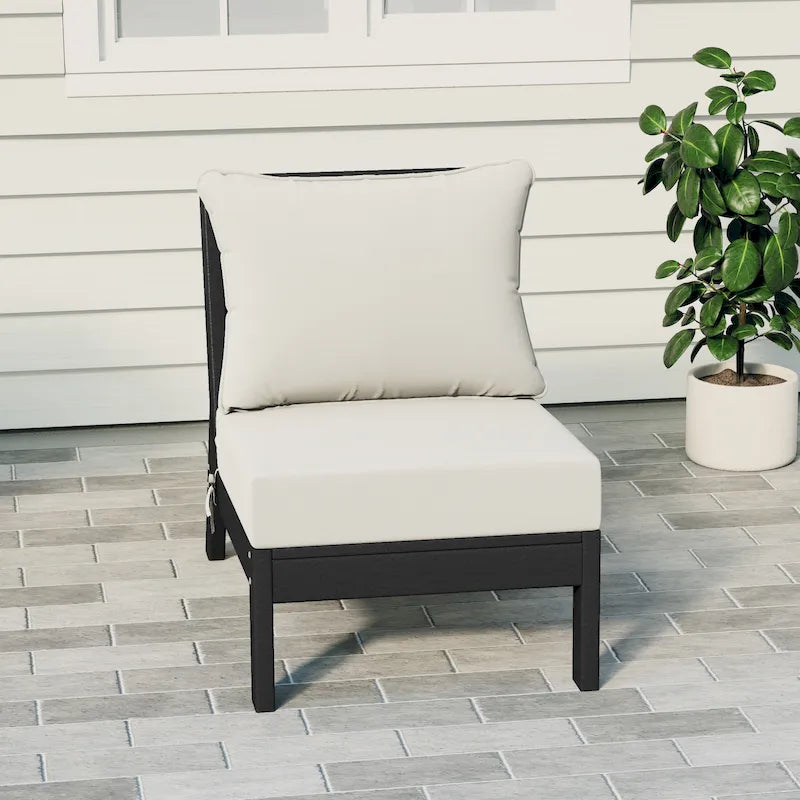 Polytrends Birchwood All Weather HDPE Outdoor Patio Deep Seating Black Armless Chair With Cushions (1-Piece)