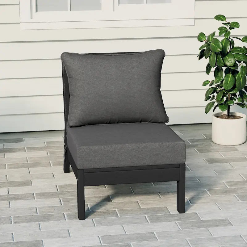 Polytrends Birchwood All Weather HDPE Outdoor Patio Deep Seating Black Armless Chair With Cushions (1-Piece)