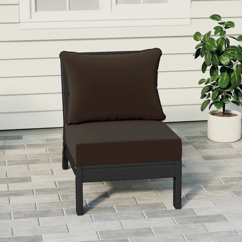 Polytrends Birchwood All Weather HDPE Outdoor Patio Deep Seating Black Armless Chair With Cushions (1-Piece)