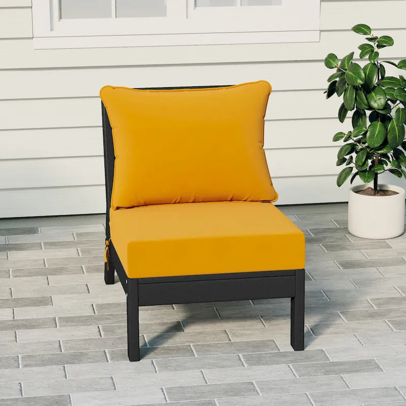 Polytrends Birchwood All Weather HDPE Outdoor Patio Deep Seating Black Armless Chair With Cushions (1-Piece)