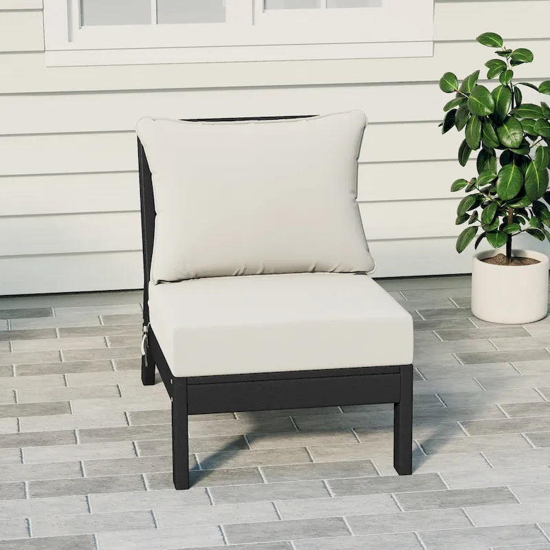 Polytrends Birchwood All Weather HDPE Outdoor Patio Deep Seating Black Armless Chair With Cushions (1-Piece)