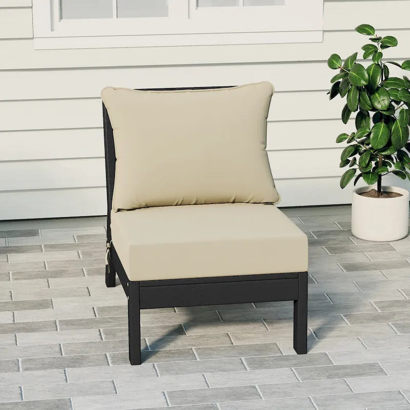 Polytrends Birchwood All Weather HDPE Outdoor Patio Deep Seating Black Armless Chair With Cushions (1-Piece)