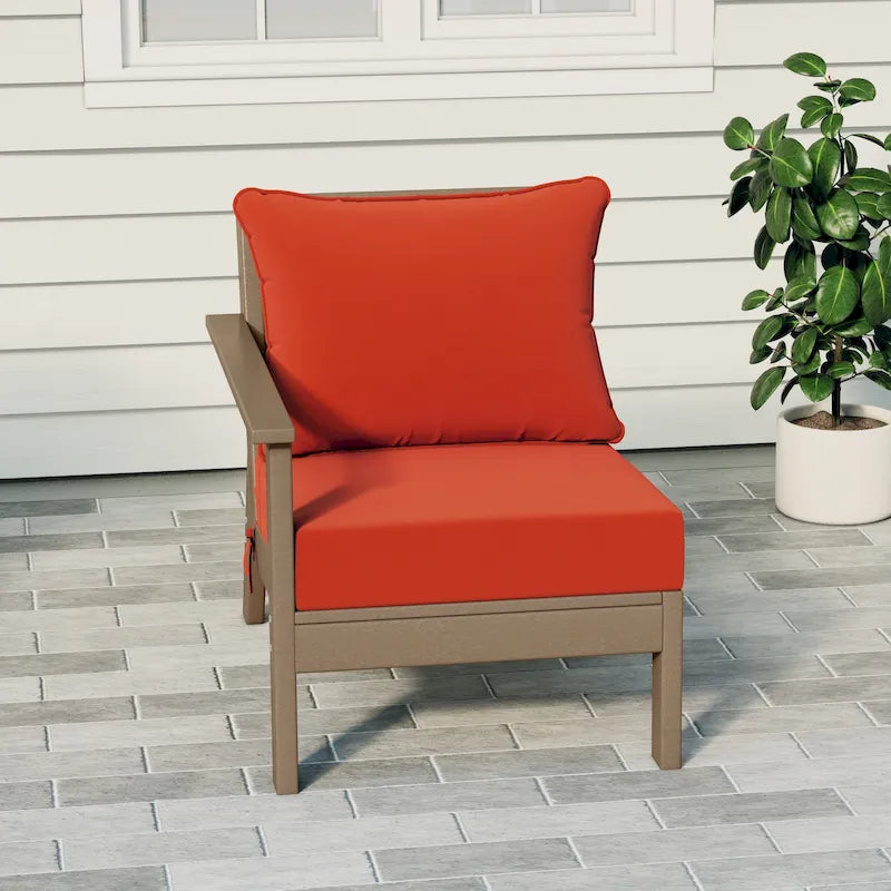 Polytrends Birchwood All Weather HDPE Outdoor Patio Deep Seating Weathered Wood Left Arm Facing Chair With Cushions (2-PC-Set)