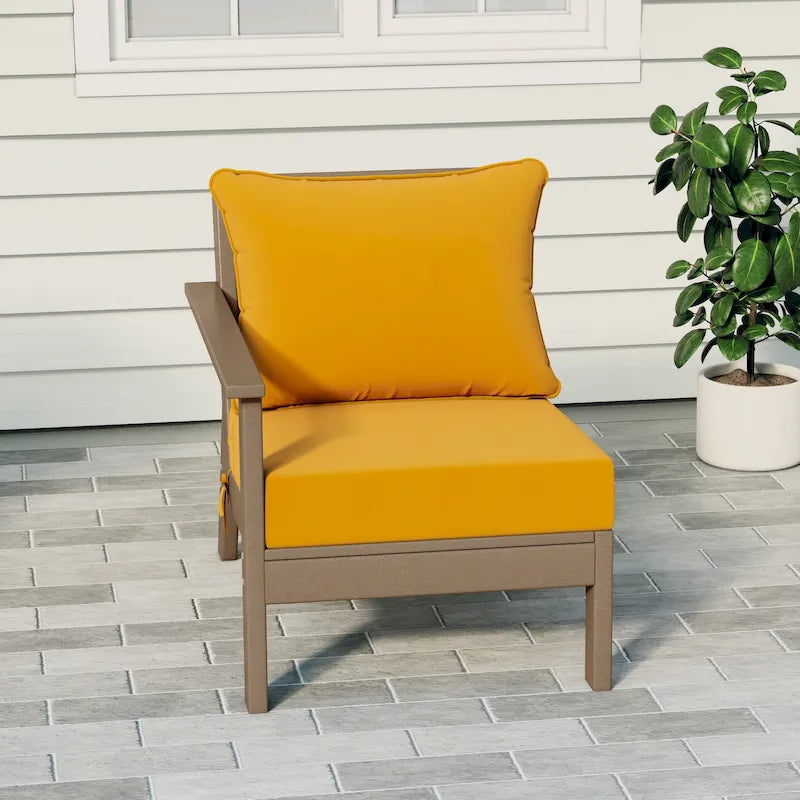Polytrends Birchwood All Weather HDPE Outdoor Patio Deep Seating Weathered Wood Left Arm Facing Chair With Cushions (2-PC-Set)