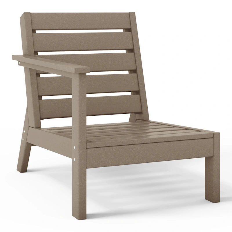 Polytrends Birchwood All Weather HDPE Outdoor Patio Deep Seating Weathered Wood Left Arm Facing Chair With Cushions (2-PC-Set)