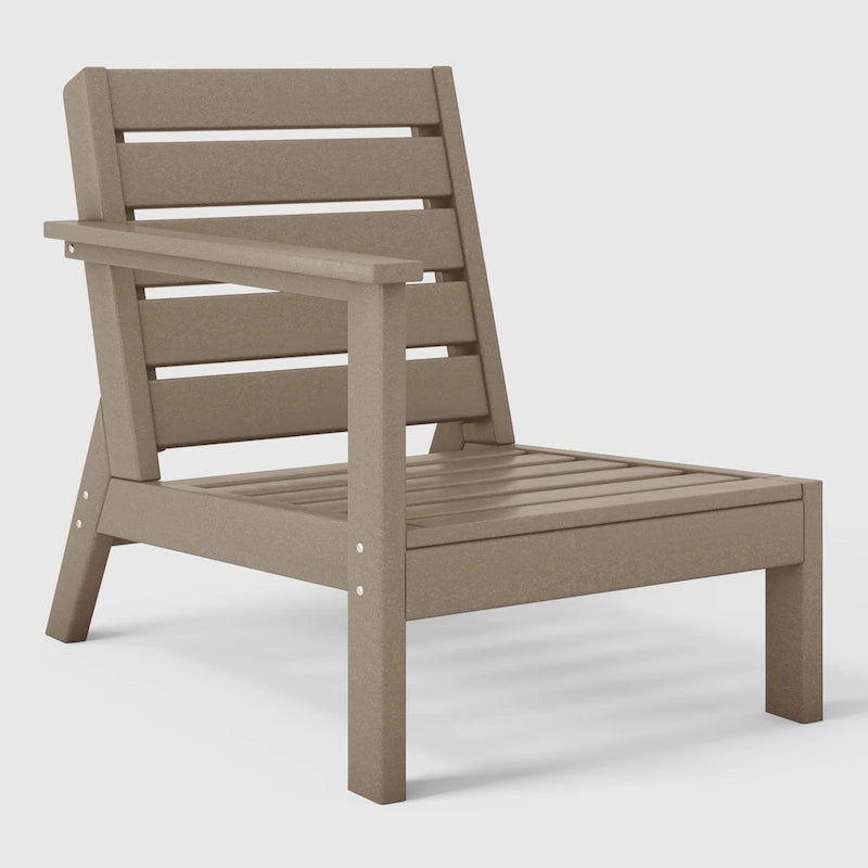 Polytrends Birchwood All Weather HDPE Outdoor Patio Deep Seating Weathered Wood Left Arm Facing Chair With Cushions (2-PC-Set)