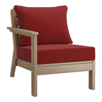 Polytrends Birchwood All Weather HDPE Outdoor Patio Deep Seating Weathered Wood Left Arm Facing Chair With Cushions (2-PC-Set)