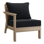 Polytrends Birchwood All Weather HDPE Outdoor Patio Deep Seating Weathered Wood Left Arm Facing Chair With Cushions (2-PC-Set)