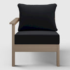 Polytrends Birchwood All Weather HDPE Outdoor Patio Deep Seating Weathered Wood Left Arm Facing Chair With Cushions (2-PC-Set)