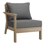 Polytrends Birchwood All Weather HDPE Outdoor Patio Deep Seating Weathered Wood Left Arm Facing Chair With Cushions (2-PC-Set)