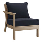 Polytrends Birchwood All Weather HDPE Outdoor Patio Deep Seating Weathered Wood Left Arm Facing Chair With Cushions (2-PC-Set)