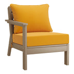 Polytrends Birchwood All Weather HDPE Outdoor Patio Deep Seating Weathered Wood Left Arm Facing Chair With Cushions (2-PC-Set)