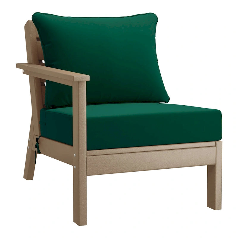 Polytrends Birchwood All Weather HDPE Outdoor Patio Deep Seating Weathered Wood Left Arm Facing Chair With Cushions (2-PC-Set)