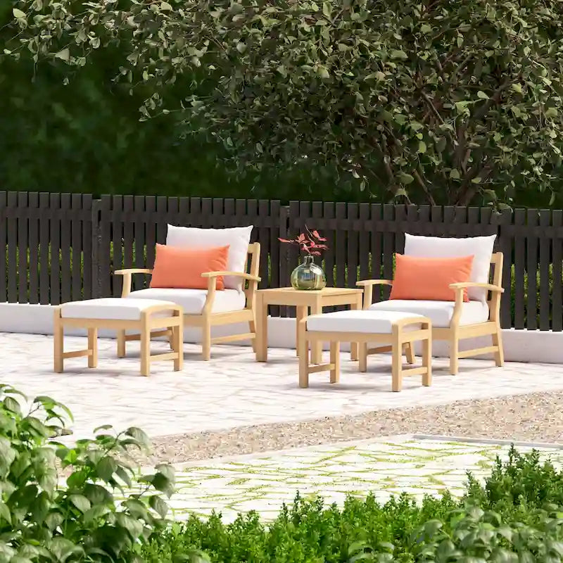 Kooper 5 Piece Sunbrella Outdoor Patio Club Chair And Ottoman Set