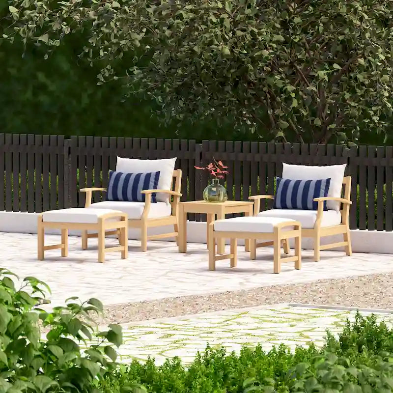 Kooper 5 Piece Sunbrella Outdoor Patio Club Chair And Ottoman Set