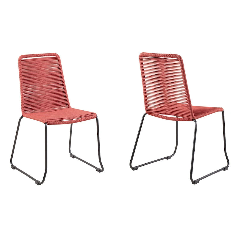 Set of Two 23 Red Metal Outdoor Dining Chair