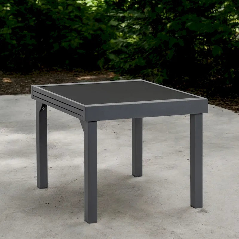 HomeRoots 35 Gray Square Glass Extendable Outdoor Side Table