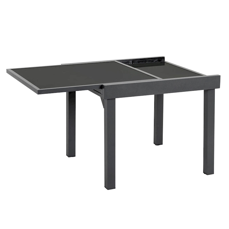 HomeRoots 35 Gray Square Glass Extendable Outdoor Side Table