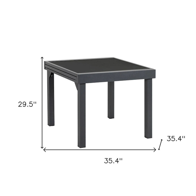 HomeRoots 35 Gray Square Glass Extendable Outdoor Side Table