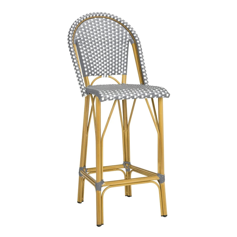SAFAVIEH Ford Outdoor Stacking Grey/White Parisian Bistro 30-inch Barstool - 19W x 22D x 47H