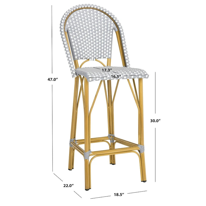 SAFAVIEH Ford Outdoor Stacking Grey/White Parisian Bistro 30-inch Barstool - 19W x 22D x 47H