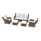 5 Piece Rattan Outdoor Sectional Conversation Set with 3 Seat Couch 2 Chairs and Ottomans for Patio or Balcony