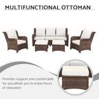5 Piece Rattan Outdoor Sectional Conversation Set with 3 Seat Couch 2 Chairs and Ottomans for Patio or Balcony