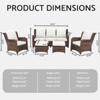 5 Piece Rattan Outdoor Sectional Conversation Set with 3 Seat Couch 2 Chairs and Ottomans for Patio or Balcony