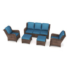 5 Piece Rattan Outdoor Sectional Conversation Set with 3 Seat Couch 2 Chairs and Ottomans for Patio or Balcony