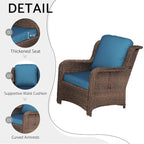 5 Piece Rattan Outdoor Sectional Conversation Set with 3 Seat Couch 2 Chairs and Ottomans for Patio or Balcony