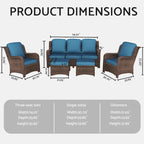 5 Piece Rattan Outdoor Sectional Conversation Set with 3 Seat Couch 2 Chairs and Ottomans for Patio or Balcony