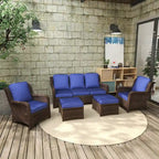 5 Piece Rattan Outdoor Sectional Conversation Set with 3 Seat Couch 2 Chairs and Ottomans for Patio or Balcony