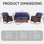 5 Piece Rattan Outdoor Sectional Conversation Set with 3 Seat Couch 2 Chairs and Ottomans for Patio or Balcony