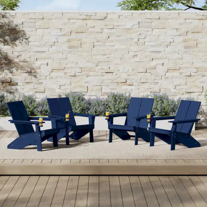 Polytrends Coastin Modern Poly Adirondack Chair (Set of 4), Black