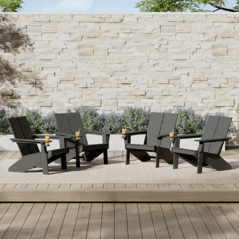 Polytrends Coastin Modern Poly Adirondack Chair (Set of 4), Black