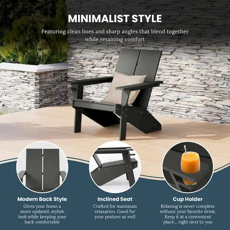 Polytrends Coastin Modern Poly Adirondack Chair (Set of 4), Black